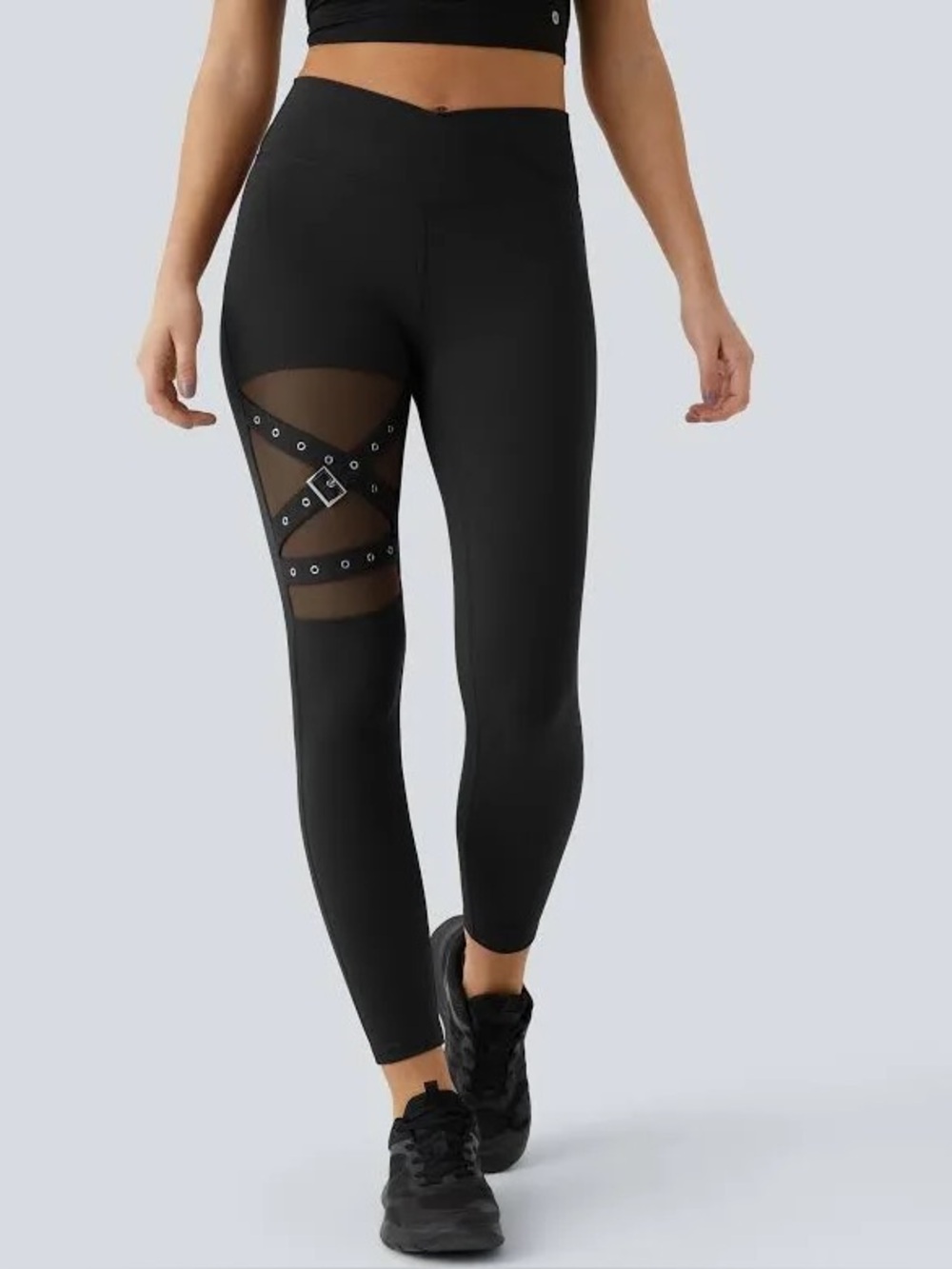 HALARA DayStretch Crossover Mesh Buckle Yoga Leggings Black - Size Small